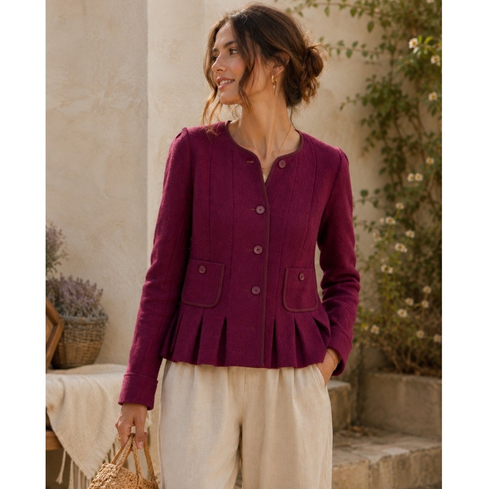 Elevenses Peplum Jacket Women 4 Wool Button Front Anthropologie PURPLE FEMININE